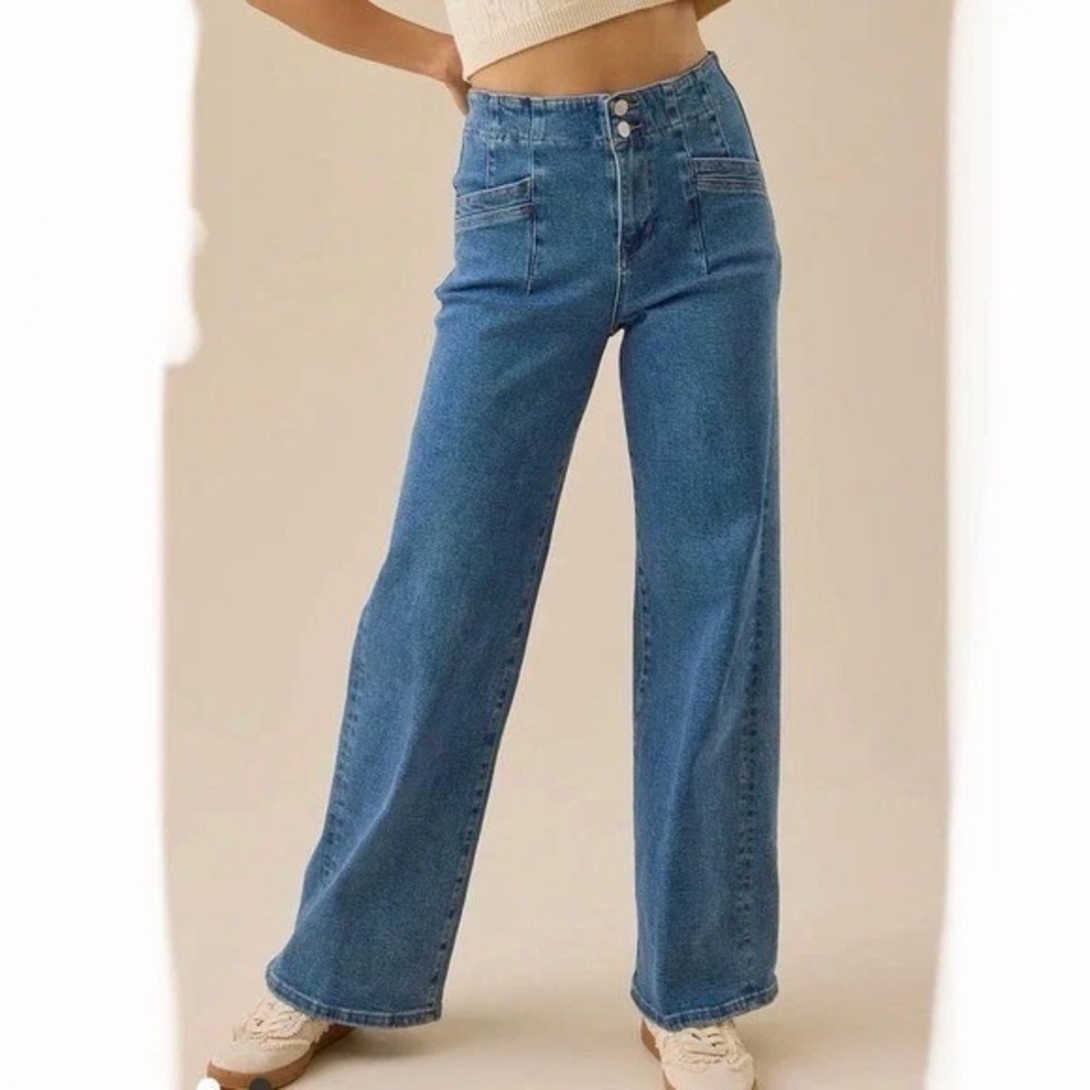 Altar d State Mason High Rise Wide Leg Jeans Sz 30 Medium Wash Patch Pockets